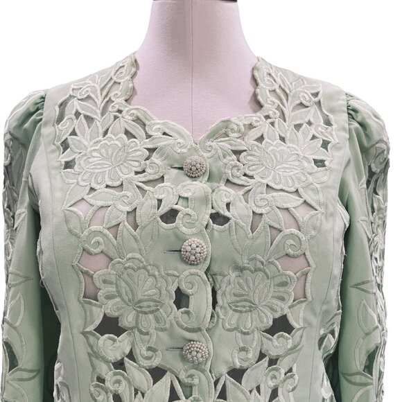 Night Studio Mint Green Sheer Lace Blazer Women 14 Mother Of Bride Formal Church - Picture 6 of 10